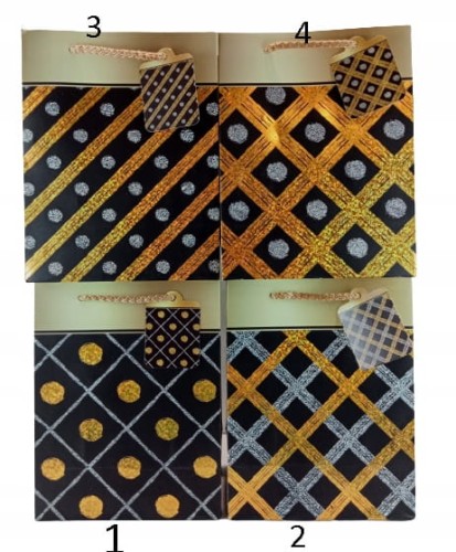 TOREBKA UPOMINKOWA S 23X18X8CM MIX 4 WZORY geometryczne wzory kolor: srebrno-złoto-czarny