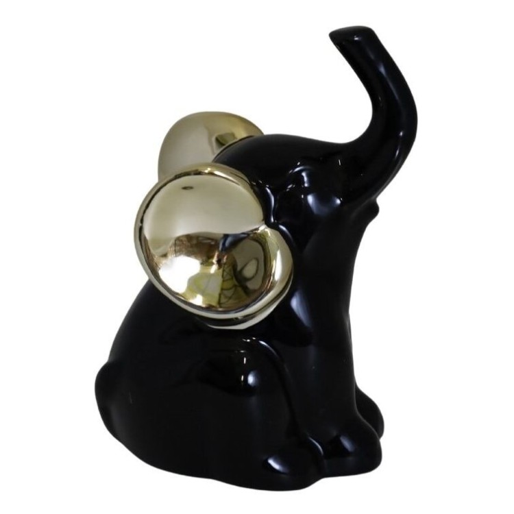 FIGURKA CERAMICZNA SŁOŃ CZARNY ZE ZŁOTYMI USZAMI 16cm