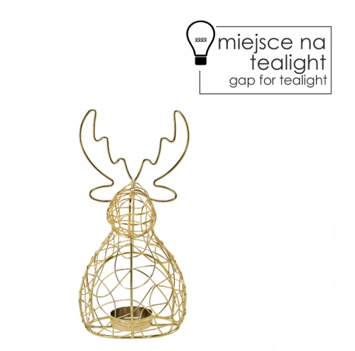 ŚWIECZNIK METALOWY NA TEALIGHT ZŁOTY RENIFER 21CM