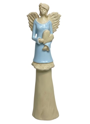 FIGURKA ANIOŁ STOJĄCY Z SERCEM NIEBIESKI 37CM HAND MADE