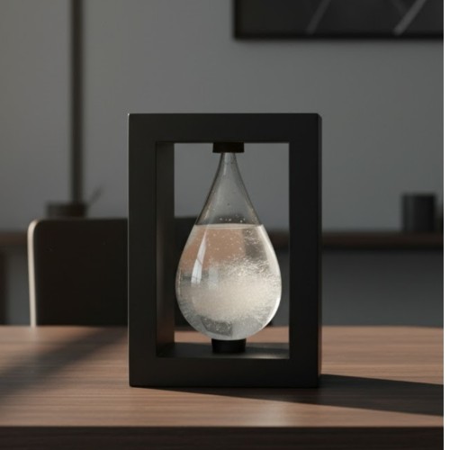 Barometr Burzowy Fitzroya w Oprawie Drewnianej - Kropla Storm Glass
