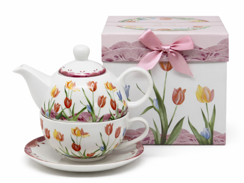 ZESTAW TEA FOR ONE IMBRYK FILIŻANKA TULIPANY PREZENT