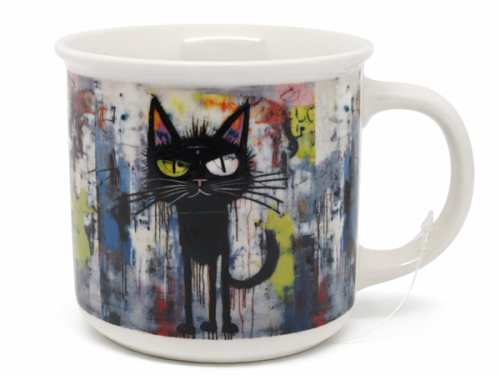KUBEK CERAMICZNY 400ML CZARNY KOT ART 9x13CM PREZENT DLA KOCIARY