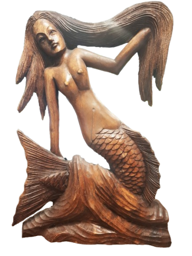 FIGURKA RZEŹBA SYRENY CIEMNE DREWNO 38x53cm