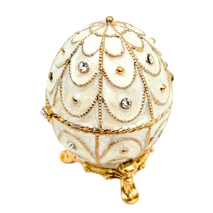 Ekskluzywna Szkatułka Jajo Fabergé Metalowa z Kryształkami 5,5 × 6,5 cm