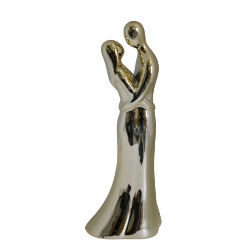 FIGURKA CERAMICZNA PARA ZAKOCHANYCH srebrna 9X12X33CM