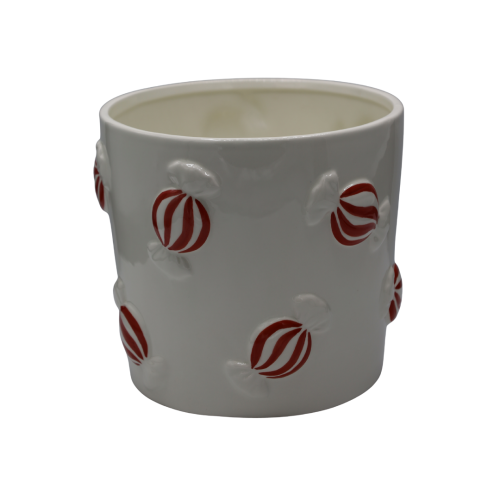 Osłonka doniczka świąteczna ceramiczna BIAŁA CUKIERKI na kwiaty Duża