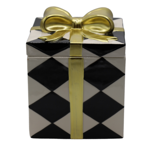 PUZDERKO CERAMICZNE PREZENT POJEMNIK BIAŁO-CZARNY 15,5X15,5X19,3CM