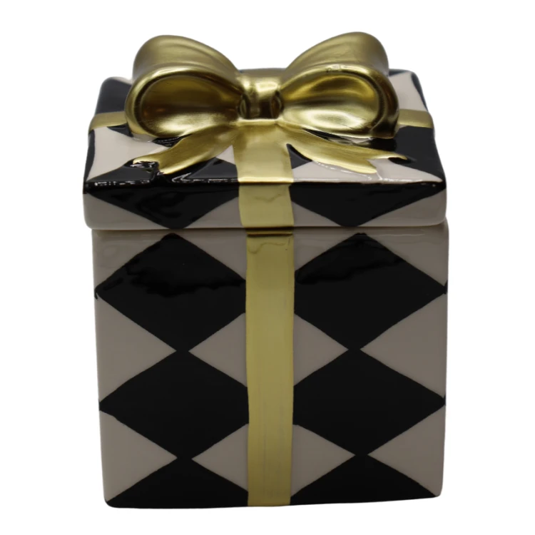 PUZDERKO CERAMICZNE PREZENT POJEMNIK BIAŁO-CZARNY 10x10x12,9 cm